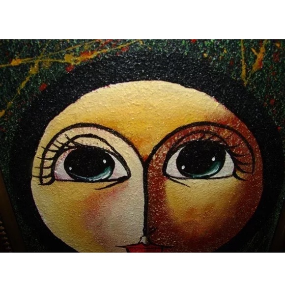 signed framed matted SURREALIST oil on canvas EYES - Picture 2 of 4